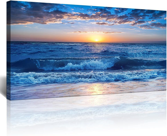 Lapremoly Canvas Wall Art For Living Room Large Wall Decor For Bedroom Office Wall Decorations Blue Ocean Beach Wall Painting Sunny Sea View Wave Wall Pictures Artwork Room Home Decor 20" X 40"