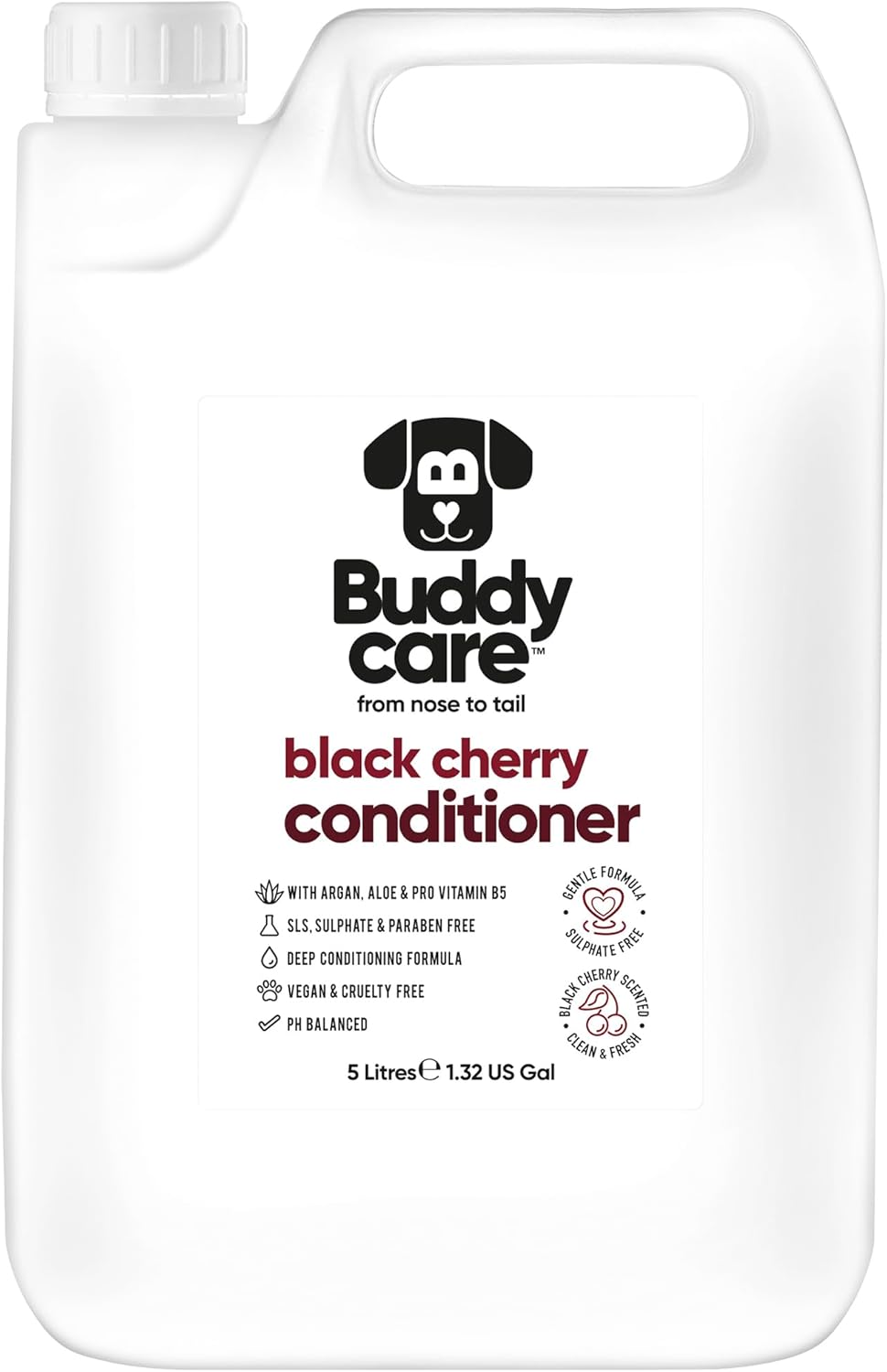 Black Cherry Dog Conditioner (169.07oz) Made with Aloe Vera, Argan Oil & Pro Vitamin B5 | Detangle Matted Coats & Relieve Sensitive & Itchy Skin, Suitable for Puppies from 8 Weeks, Vegan