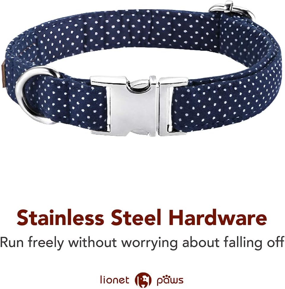 Lionet Paws Boy Dog Collar with Bowtie, Comfortable Adjustable Cute Navy Blue Bow Tie Collar for Male Dogs Gift, Large, Neck 16-24 inches