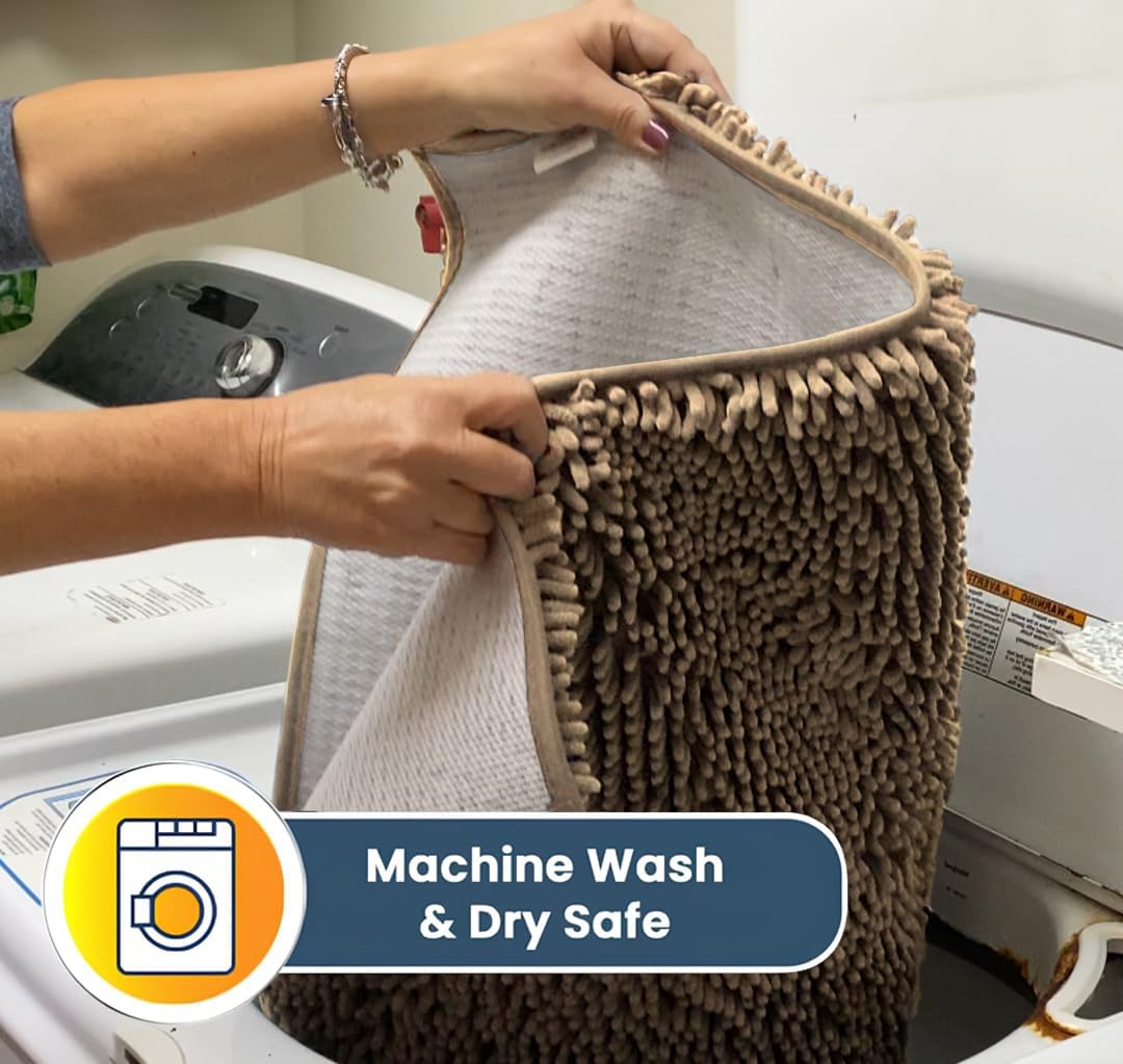 Muddy Mat® Original Dog Door Mat for Muddy Paws, Super Absorbent Microfiber, Non-Slip Washable Pet Rug, Quick Dry Chenille Entryway Carpet, Machine Washable Indoor Outdoor mat, Beige 24"x120"