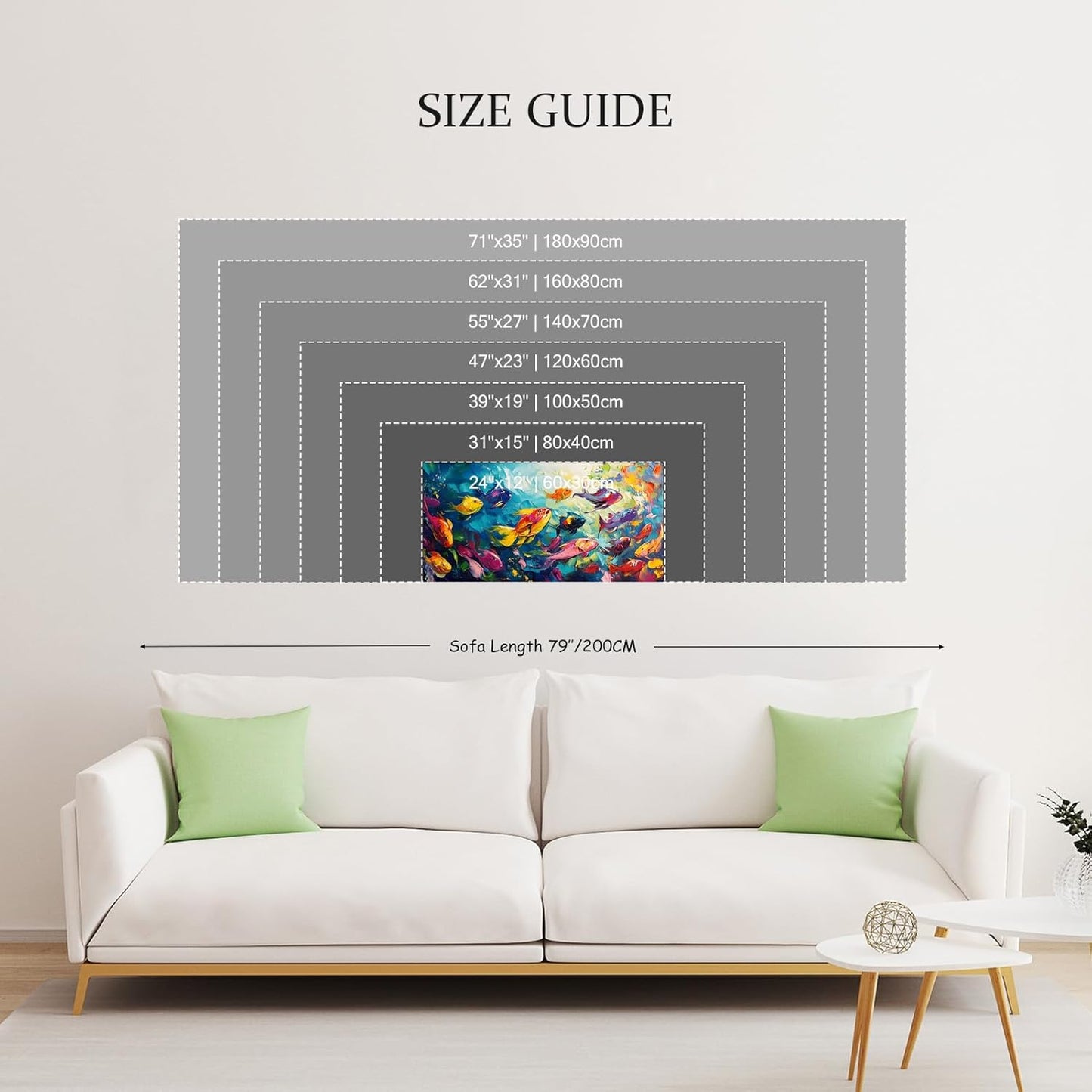School of Fish Printed Canvas Wall Art – Framed Abstract Ocean Print – Vibrant Fish Wall Decor for Living Room, Bedroom, Office (Gold Framed, 31"x15"|80x40cm)