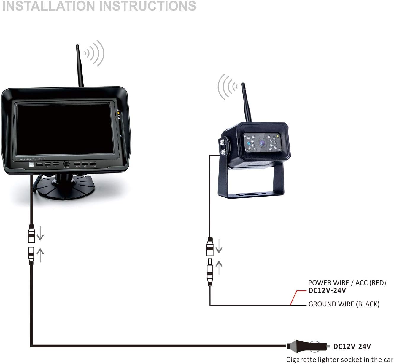 Digital Wireless Backup Camera System, No Interference, IP69k Waterproof Wireless Rear View Camera, 7’’ Display Wireless Reverse Monitor for RV/Truck/Trailer/Bus/Motorhome/5th Wheel/Pickup/Van