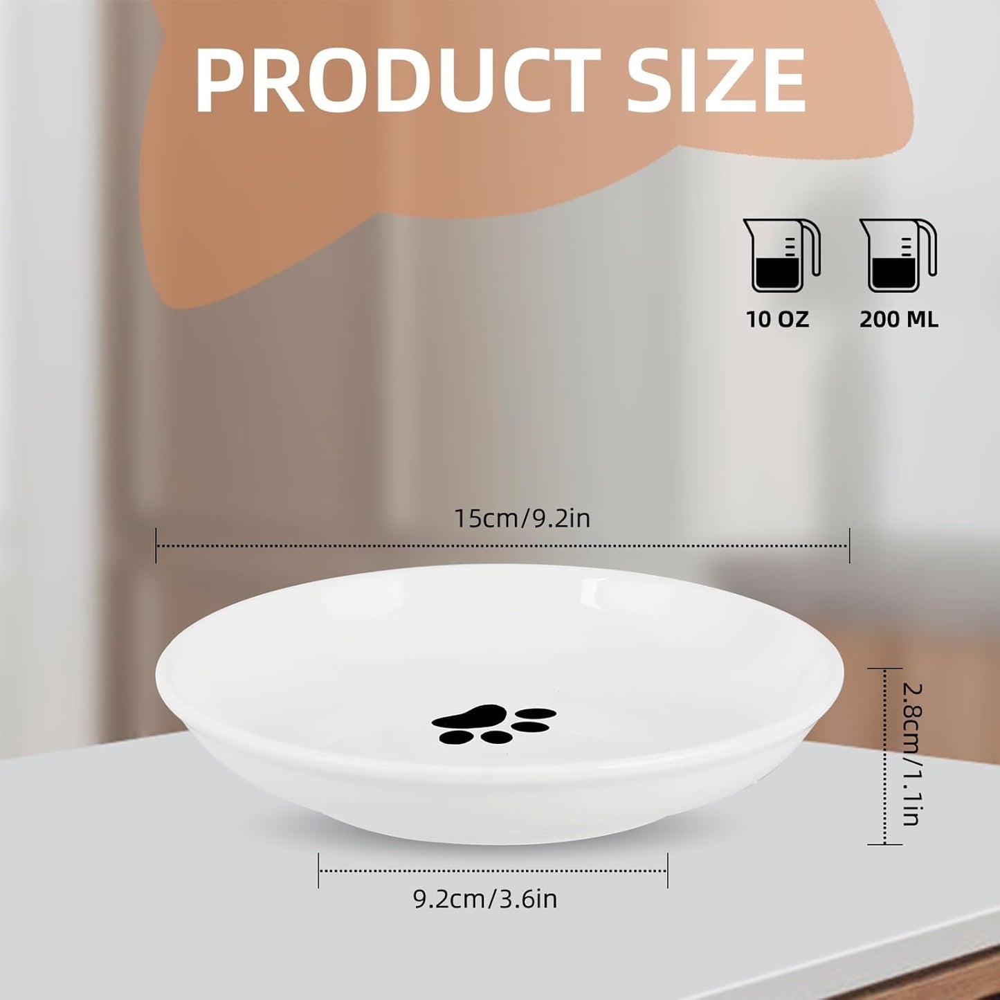 6 Pack Cat Food Bowl, Ceramic Cat Bowls, Anti Whisker Fatigue Cats Bowl Set,5.5 Inches Shallow Wide Kitten Plates for Food and Water (Cat's Paw Style)