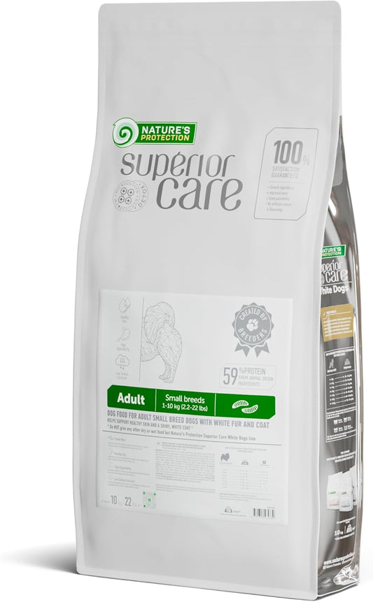 Nature's Protection Superior Care White Dogs Grain-Free Dry Dog Food - High Protein, Tear Stain Dog Food for Small & Mini Breeds Light Coated Adult Dogs, Fresh Pet Meal, Insect, 22 lb