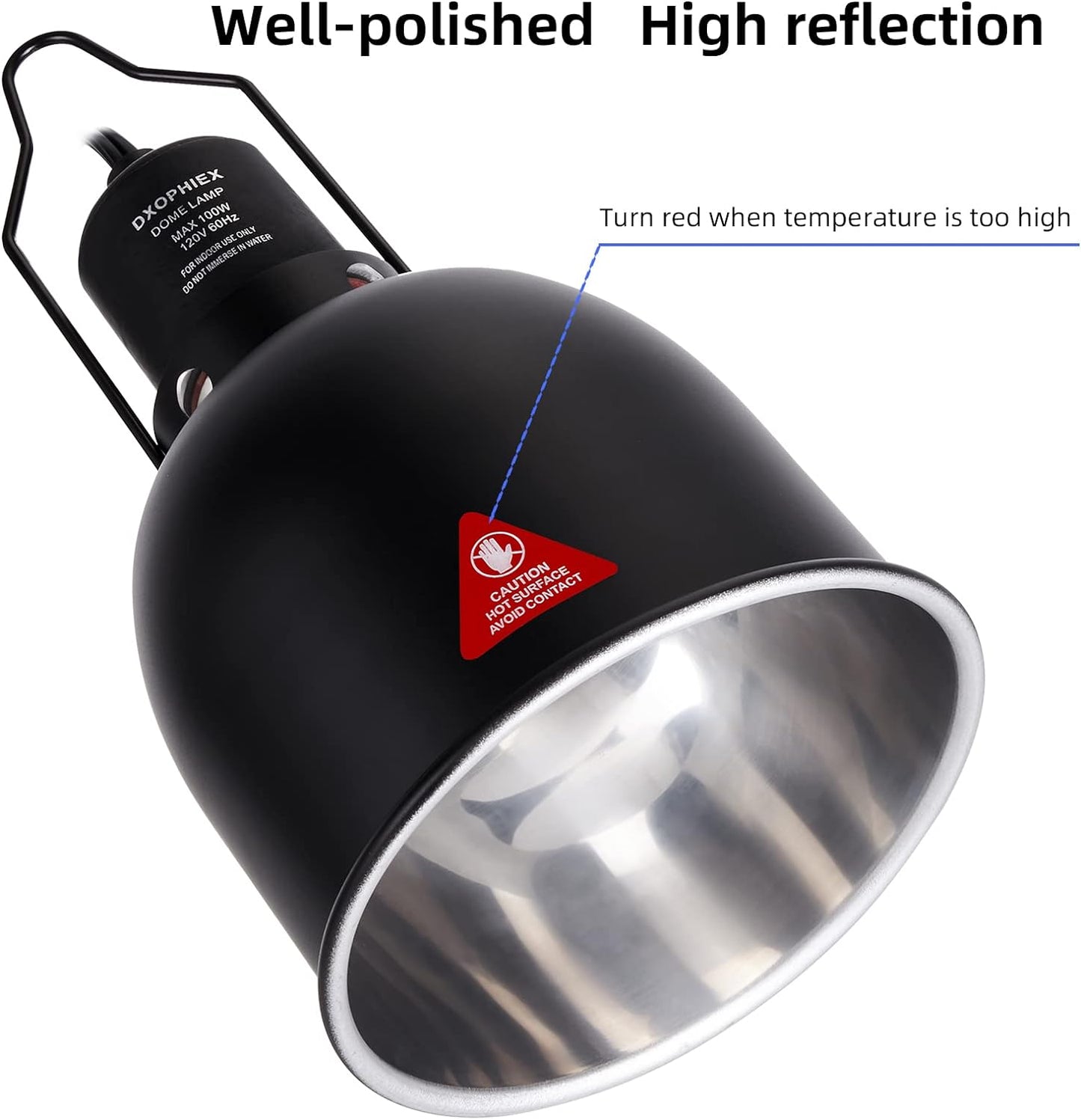 DXOPHIEX 5.5inch Deep Dome Reptile Heat Lamp Reptile Light Fixture UVB Light Fixture Max 100W for Bearded Dragon, Turtles, Snake and Lizard Terrarium