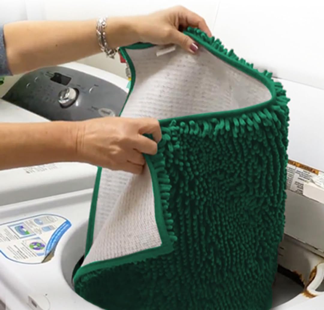 Muddy Mat® AS-SEEN-ON-TV Highly Absorbent Microfiber Dog Door Mat and Pet Rug, Non Slip Thick Washable Area and Bath Mat Soft Chenille for Kitchen Bathroom Bedroom and Indoor- Dark Green Large 35"X24"