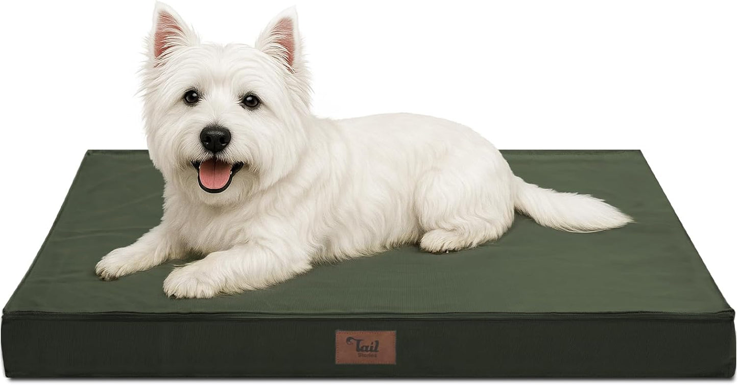 Outdoor Dog Bed for Small Dogs, Waterproof Dog Crate Bed for Small Dogs, Orthopedic Egg Crate Foam Puppy Beds with Washable and Removable Oxford Cover, Dark Green