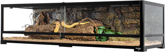 Large Reptile Tank 45 Gallon, 360°Full Vision Glass 48“ Long & 12” Low Reptile Terrarium with Top Mesh Lid for Tortoise Snake Ball Python