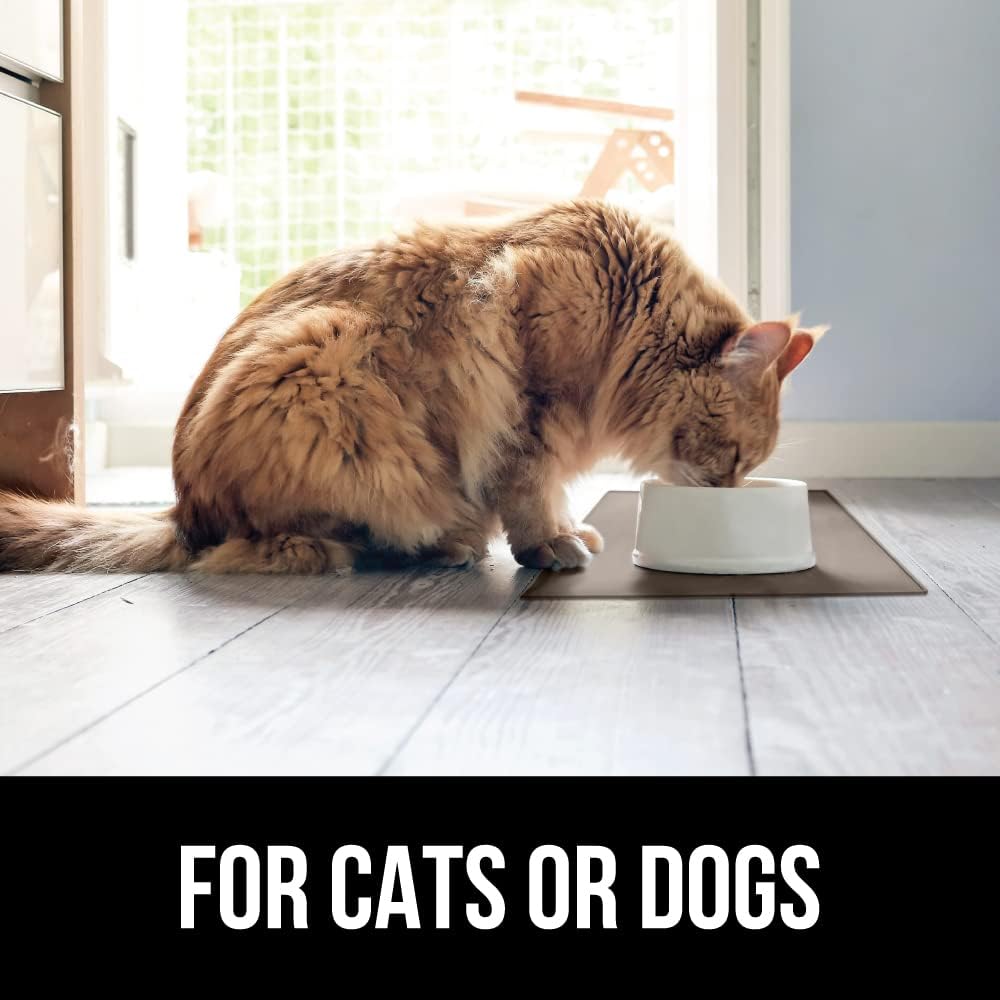 GORILLA GRIP 100% Waterproof Raised Edge BPA Free Silicone Pet Feeding Mat, Dog Cat Food Mats Contain Spills Protects Floors, Placemats for Cats and Dogs Water Bowl, Pets Accessories 18.5x11.5 Beige