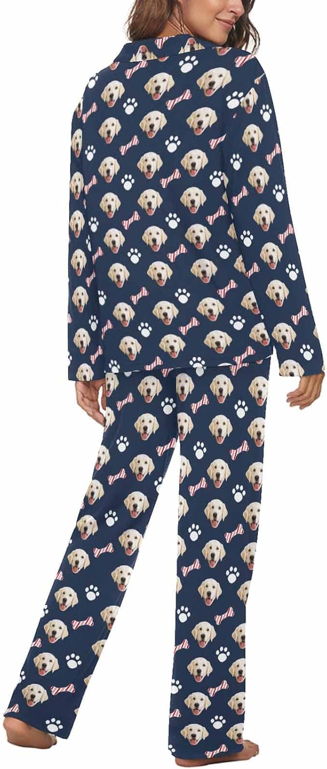 MyPupSocks Custom Face Pajamas for Women Set, Personalized Photo Long Sleepwear XS-XXL