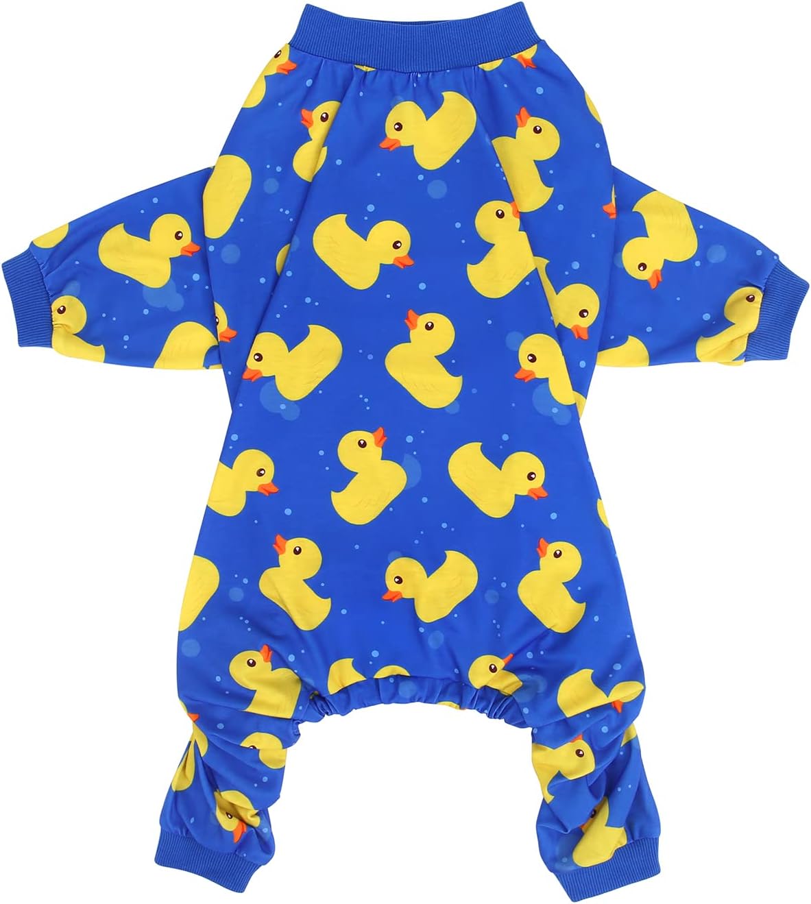 HDE Dog Pajamas One Piece Jammies Jumpsuit Pet Clothes Outfit Stretchy Lightweight Comfy Shirt Pjs for M-3XL Dogs Ducks Blue - XL