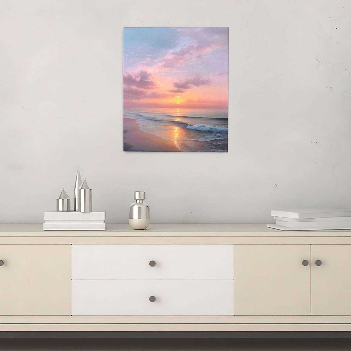 Beach Sunset Wall Art Ocean Coastal Scenery Wall Decor Seascape Picture Canvas Landscape Painting Print Framed Artwork Decorations for Living Room Office Bedroom Kitchen 24"x20"