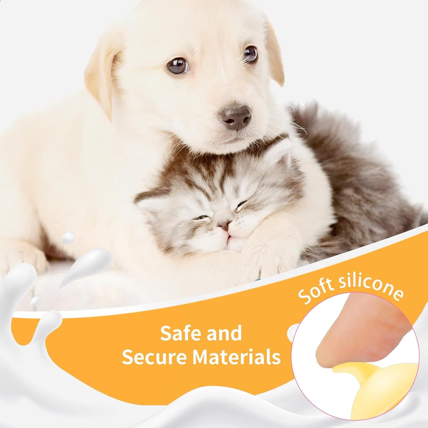 5Pack Kitten Bottle for Nursing Puppy Milk Kitten Bottles Feeding Kit Silicone Nipple for Newborn Pets Kittens, Puppy,Squirrel (Yellow)