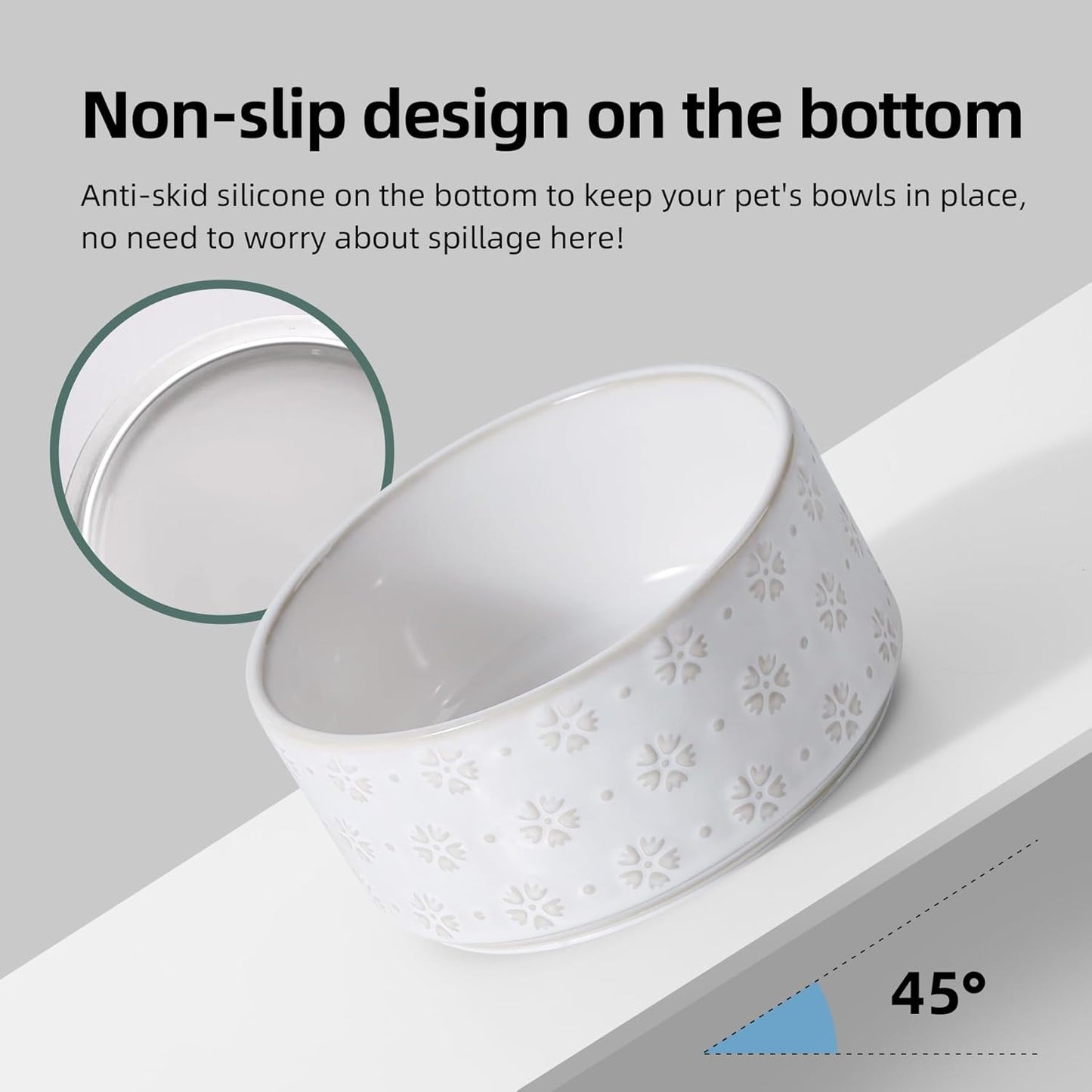 Ceramic 6.1inch Raised Dog and Cat Bowl Set, 2 Heights Elevated with Acacia Wood Stand, Food and Water Bowl for Small Breed Dogs, Weighted Dog Dishes(27oz, Arctic White)