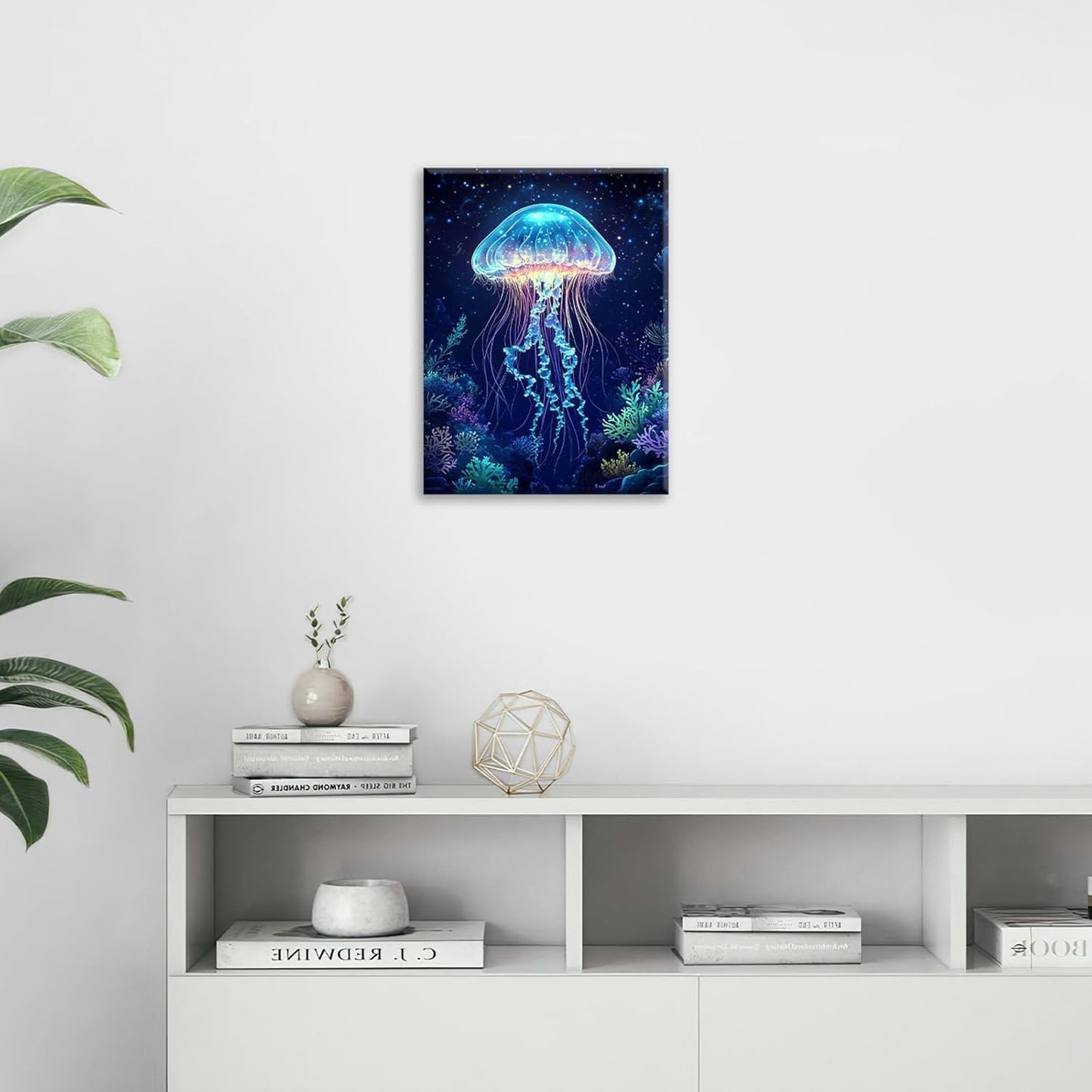 Ocean Jellyfish Wall Art Canvas Coral Fish Wall Decor Prints Framed Painting Underwater Pictures Gifts Artwork for Bathroom Living Dining 12"x16"
