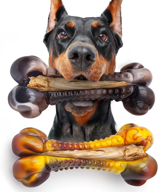 Dog Chew Toys for Aggressive Chewers, 2Pack Large Indestructible Dogs Bone Toy for Small Medium Breeds, Durable Tough Nylon Dog Chew Toys To Keep Them Busy, Puppy Teething Toy Bone, Beef&Bacon Flavor