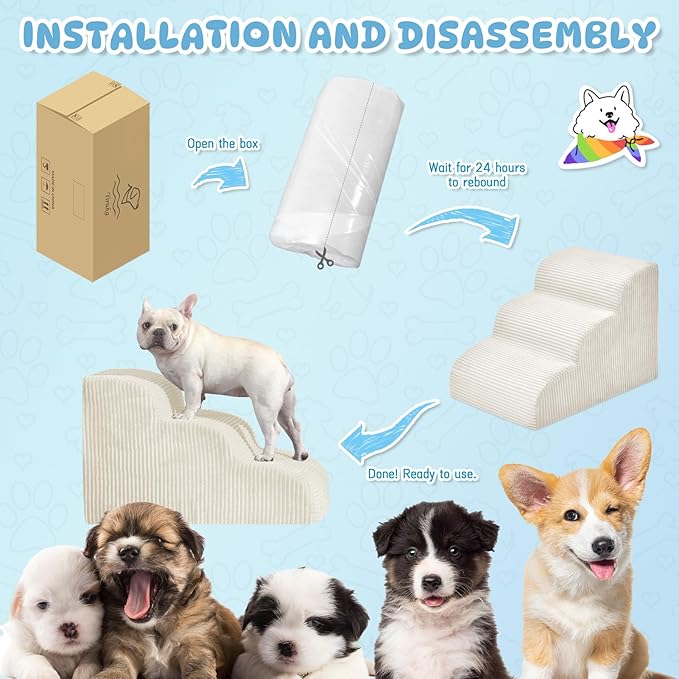 Dog Steps for Small Dogs, 4-Step Pet Ramp Stairs for High Beds and Sofa, Non-Slip Pet Stairs for Small Dogs and Cats, Removable and Easy to Clean Cover, Beige