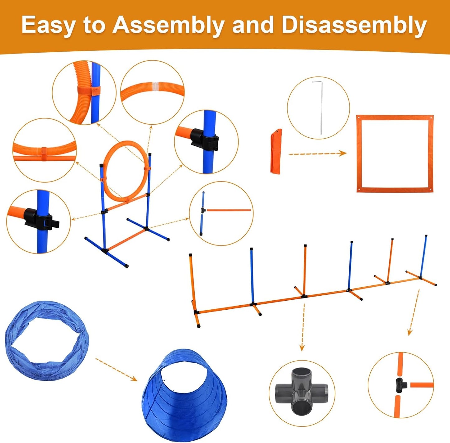 Agility Training Equipment for Dogs, Dog Agility Course Backyard Set Include Tunnel, Jumping Ring, Pause Box, 6 Weave Poles with Carry Bags