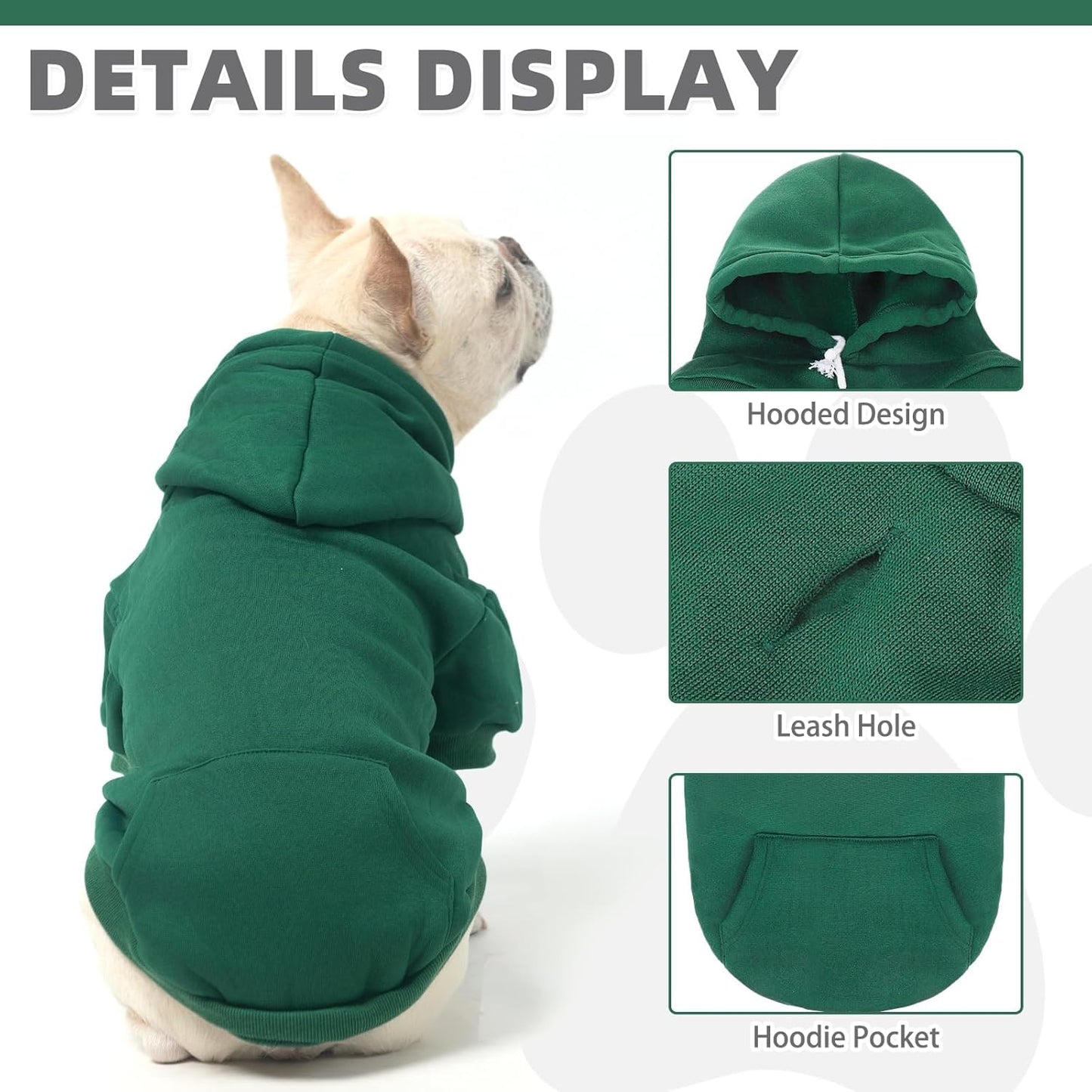 KOOLTAIL Basic Dog Hoodie - Soft & Warm Dog Hoodie Sweater with Leash Hole and Pocket, Dog Winter Coat, Cold Weather Clothes Sweatshirt for Small Medium Large Dogs Puppy Cat Boys Girls Deep Green M