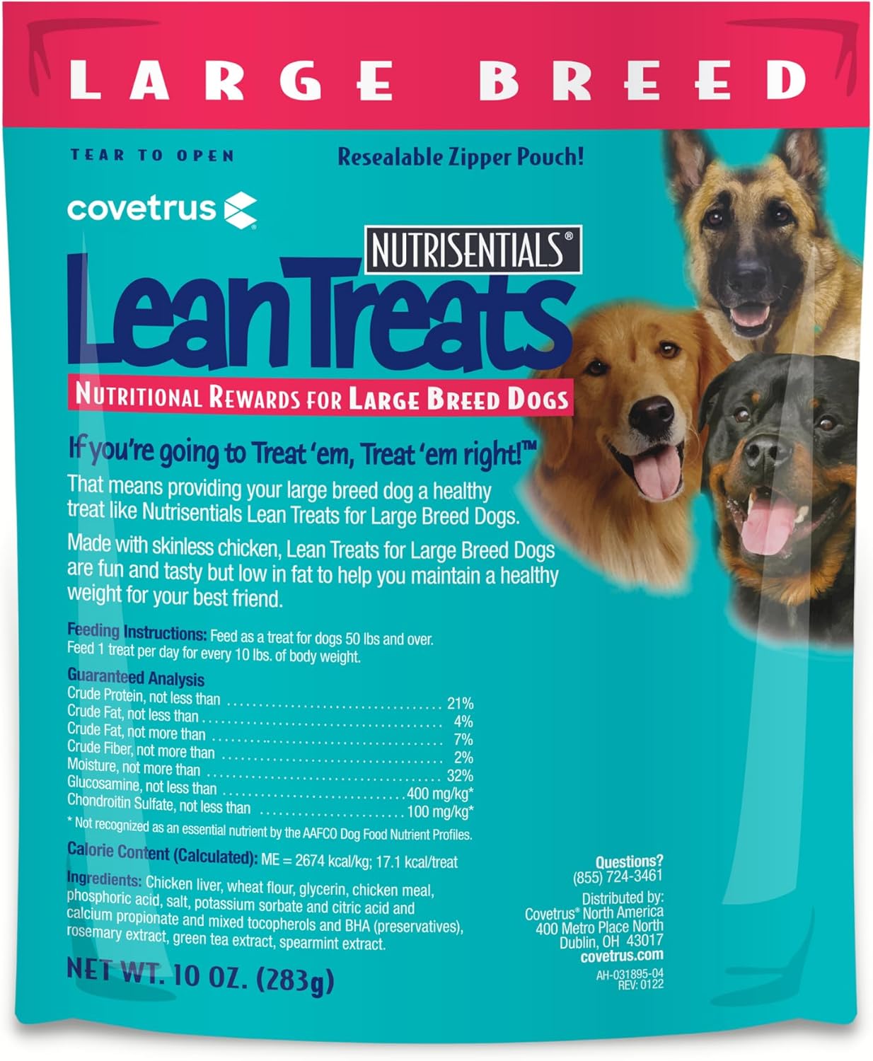 Covetrus Nutrisential Lean Treats for Large Dogs - Soft Dog Treats for Large Dogs - Nutritional Low Fat Bite Size K9 Treats - Chicken Flavor - 10oz - 16 Pack
