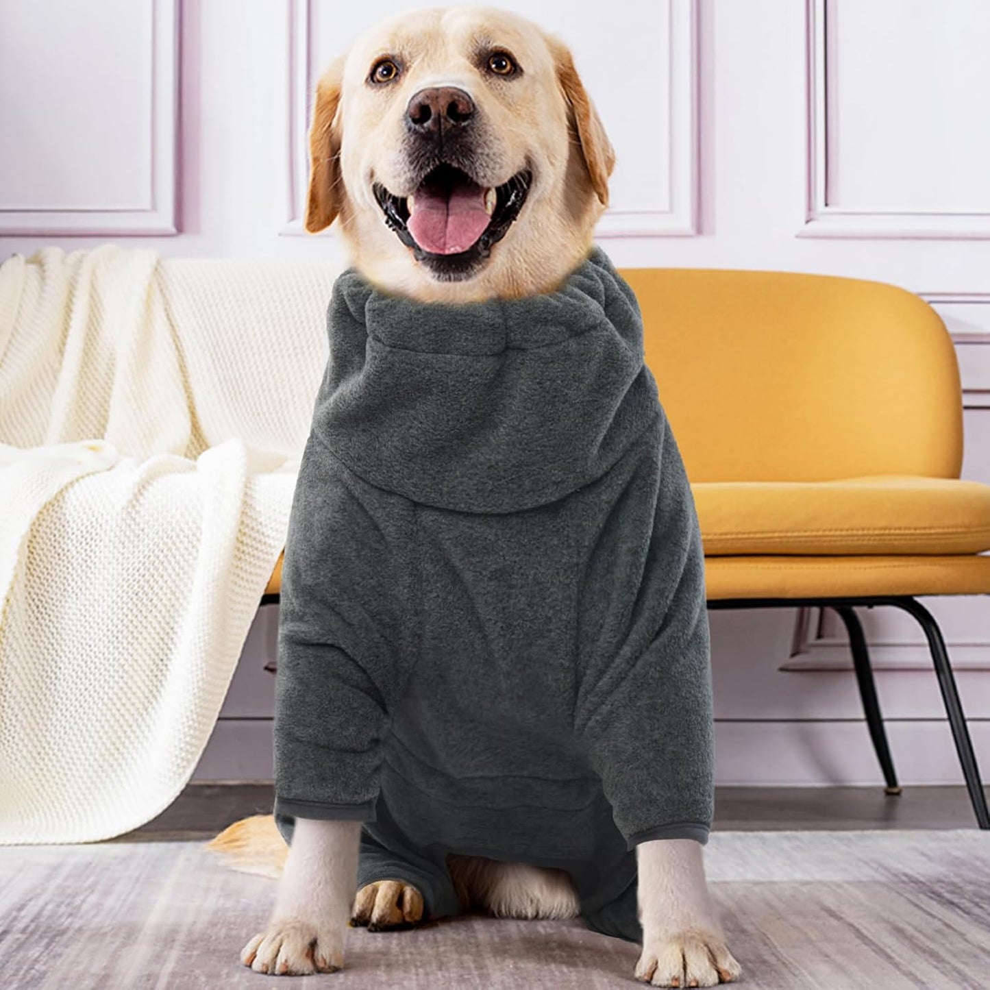 ROZKITCH Large Dog Sweaters for Male Dogs, Pet Windproof Warm Cold Weather Jacket Vest Cozy Jumpsuit Apparel Outfit Clothes for Small Medium Large Dog Walking Hiking Sleep Grey 2XL