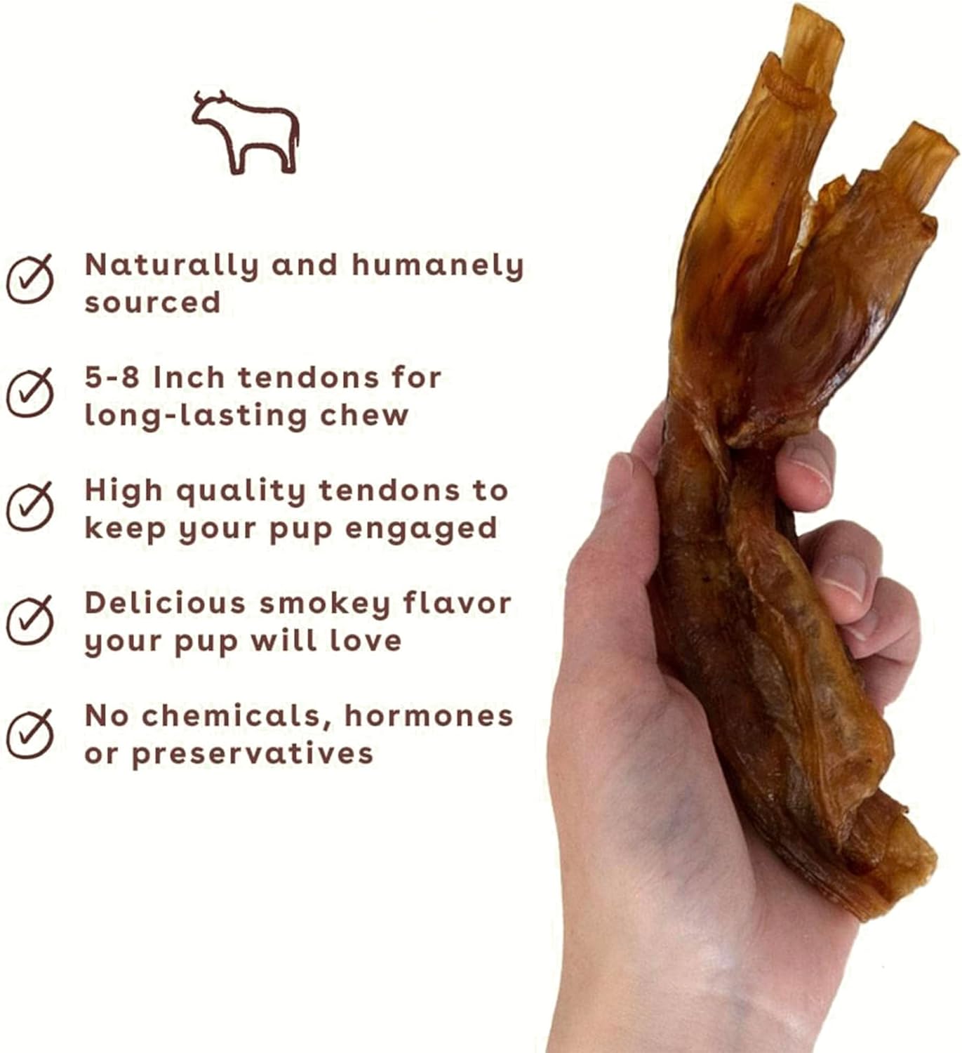 Pupford Turbo Beef Tendon Chews for Dogs & Puppies, All-Natural Dog Chew with Glucosamine for Joint Health, Long-Lasting Toy, Great for Teething (5 Count)