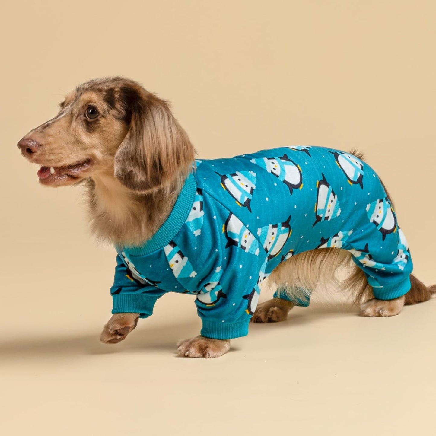 Fitwarm Cute Penguin Dog Pajamas, Dog Winter Clothes for Small Dogs Girl Boy, Cozy Dog Onesie, Soft Pet Jammies, Doggy Apparel, Teal Blue, XL