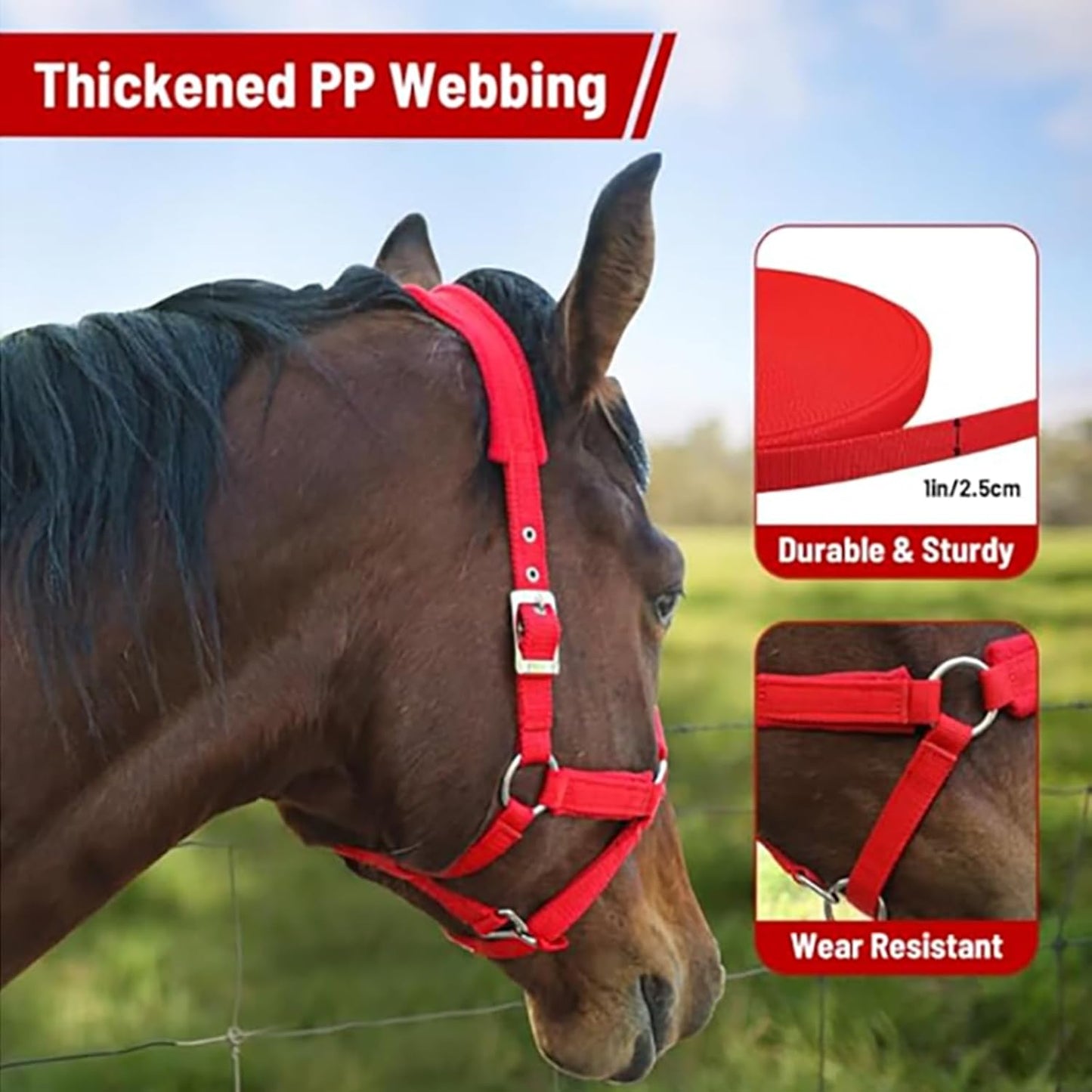 Horse Halter with Wool Lining, Adjustable Halter for Horses Satin Hardware to Prevent Friction, Breakaway Halters for Horses,Perfect for Traction and Performance