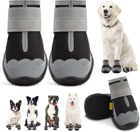 Dog Shoes for Large Dogs, Medium Dog Boots & Paw Protectors for Hardwood Floors, Outdoor Dog Booties for Hot Pavement Winter Snow Hiking, Waterproof Dog Shoes with Reflective Strips Size 7