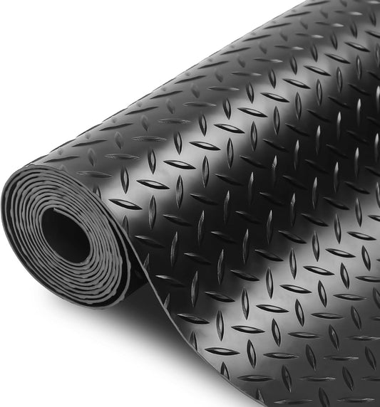 SEAL 5 x 10 Ft Premium Garage Floor Mat, Solid 2.8mm Thickened Black Commercial Grade Heavy Duty Parking Mat for Garage Floor, Golf Cart, Water/Stain Resistant Floor Runner (Embossed Diamond Plate)