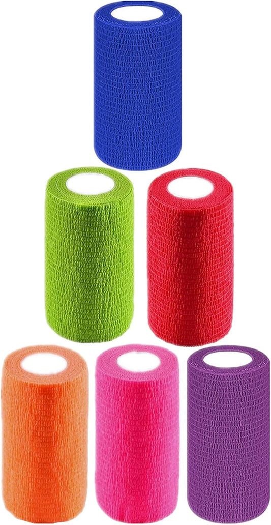 6 Pack 4" x 5 Yards Self Adhesive Bandage Wrap Breathable Cohesive Vet Wrap for Pets, Elastic Self-Adherent Tape for Sports, Wrist, Ankle (Mixed Colors)