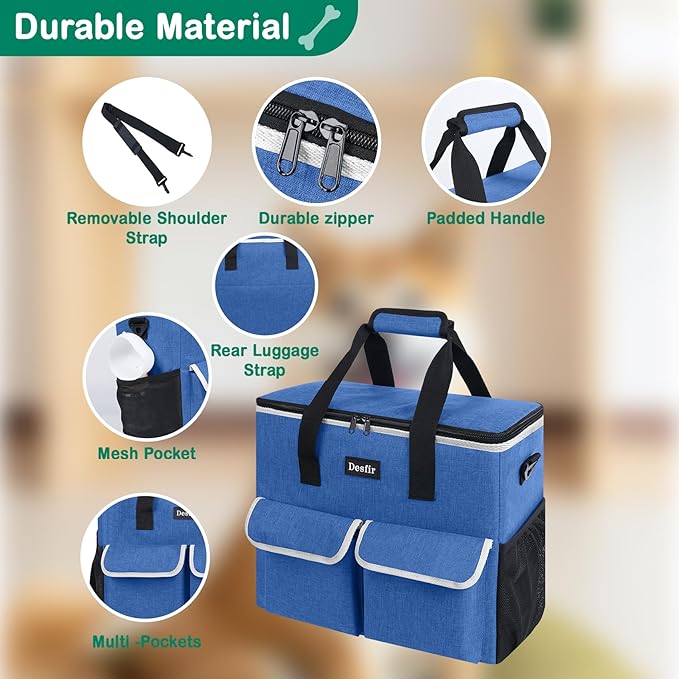 Large Pet Travel Bag Organizer - Dog & Cat Tote with Food Containers, Bowls, Feeding Mat, Perfect for Camping, Hiking (Multi-Pocket Design)