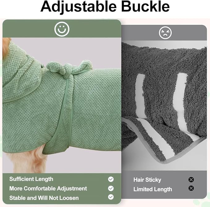 Medium to Large Size Dog Bathrobe, Quick Drying Super Absorbent Used for After Bathing, Warm Dog Towels, Adjustable Hoodies and Belts for Pet Dogs Bath Clothes Products(Green Jacquard, 2XL)