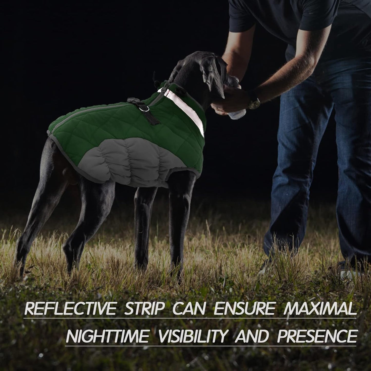 FUAMEY Dog Coat for Large Dogs,Waterproof Dog Winter Jacket with Harness Built in Puppy Cold Weather Coats Reflective Pet Vest with Zipper Warm Fleece Dogs Snowsuit Windproof Green XXL