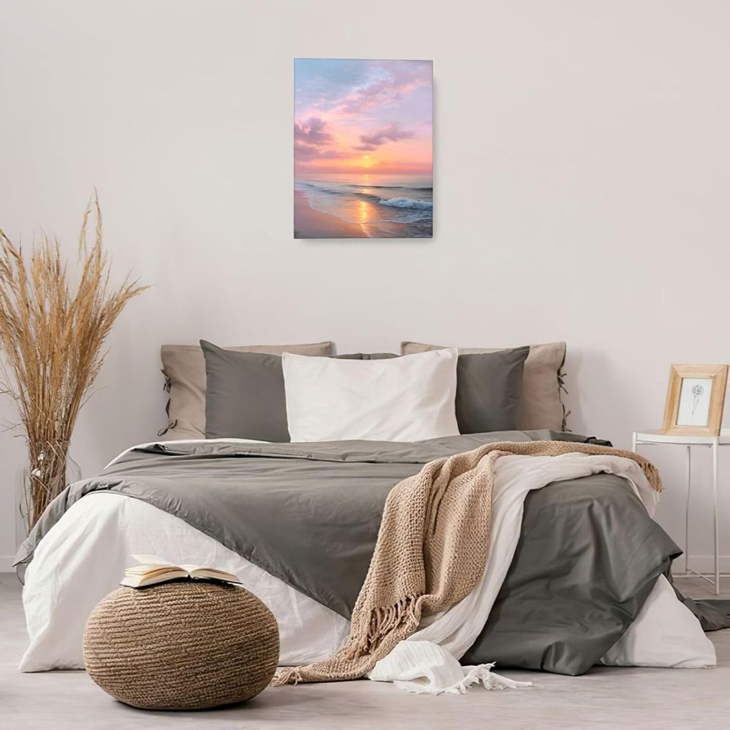 Beach Sunset Wall Art Ocean Coastal Scenery Wall Decor Seascape Picture Canvas Landscape Painting Print Framed Artwork Decorations for Living Room Office Bedroom Kitchen 16"x20"