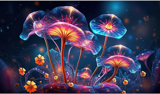 Flower Aquarium Background Modern Style Bluebell Blooming Flower Floral Design Terrarium Background Mysterious Elegant Glowing Fantasy Flower Fish Tank Backdrop Poster Decorations Vinyl 72x24in