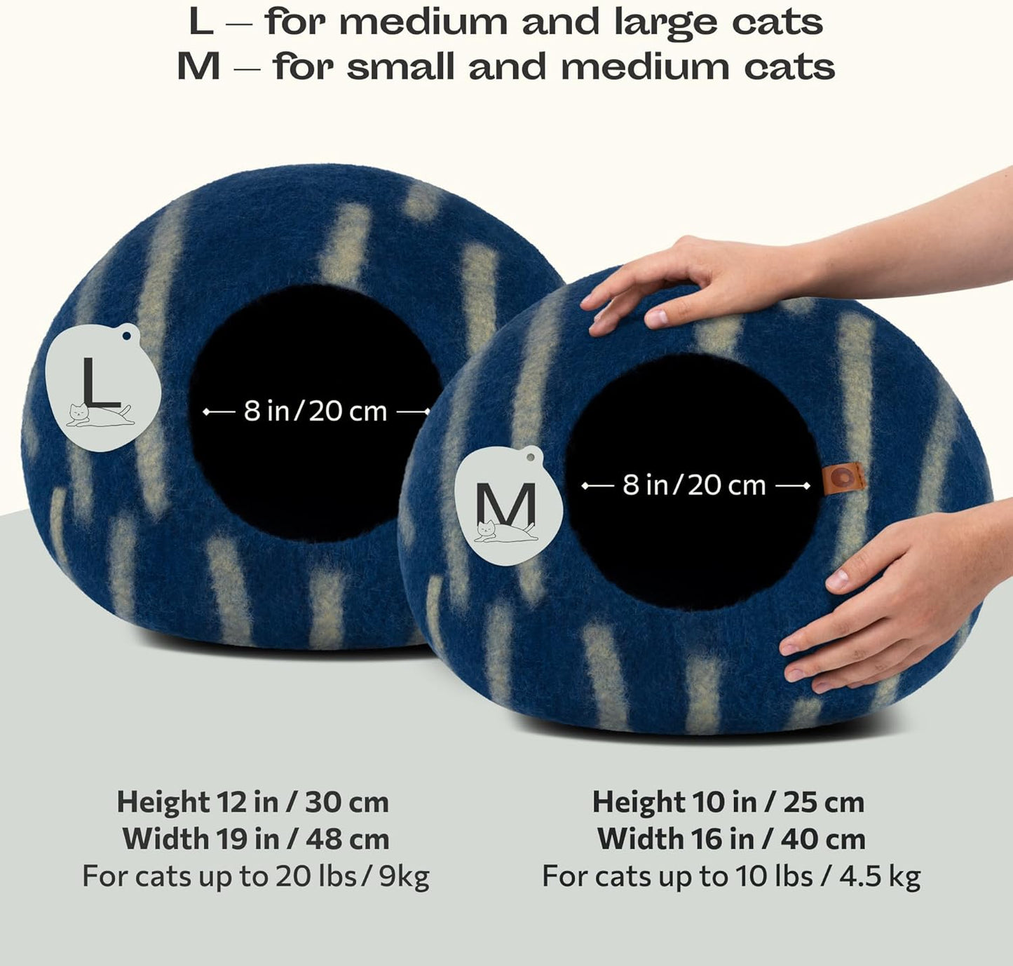 MEOWFIA Cat Cave – Premium Felt Cat Bed for Indoor Cats, Handmade 100% Merino Wool (Medium, Deep Azure)