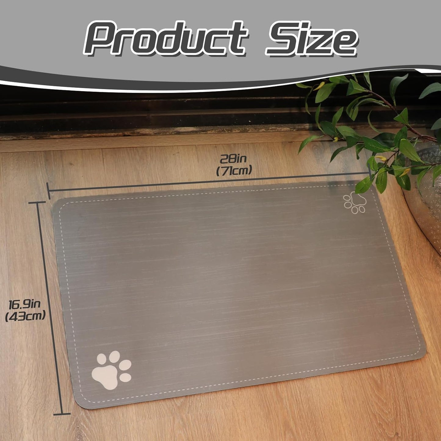 Le courant Dog Cat Feeding Mat,Rapid Absorbent Pet Mat, Bone Shaped Placemat Water Bowl Mat with Rubber Backing,No Stains Cat Mats Indoor, Pet Accessories Supplies,Grey.Dog Paw