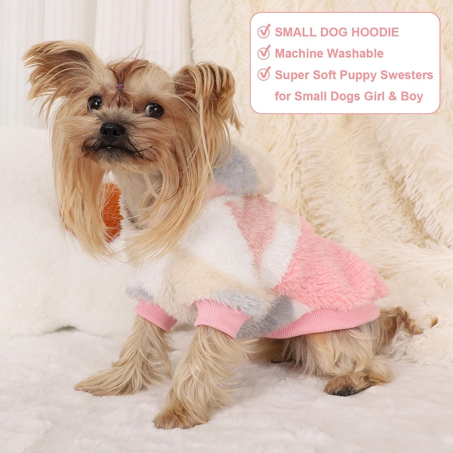 Small Dog Sweater for Dogs Hoodies,Winter Clothes Boy Girl Male Female,Warm XXS Fleece Hoodies Pet Coat Apparel Outfit (XXS, Pink