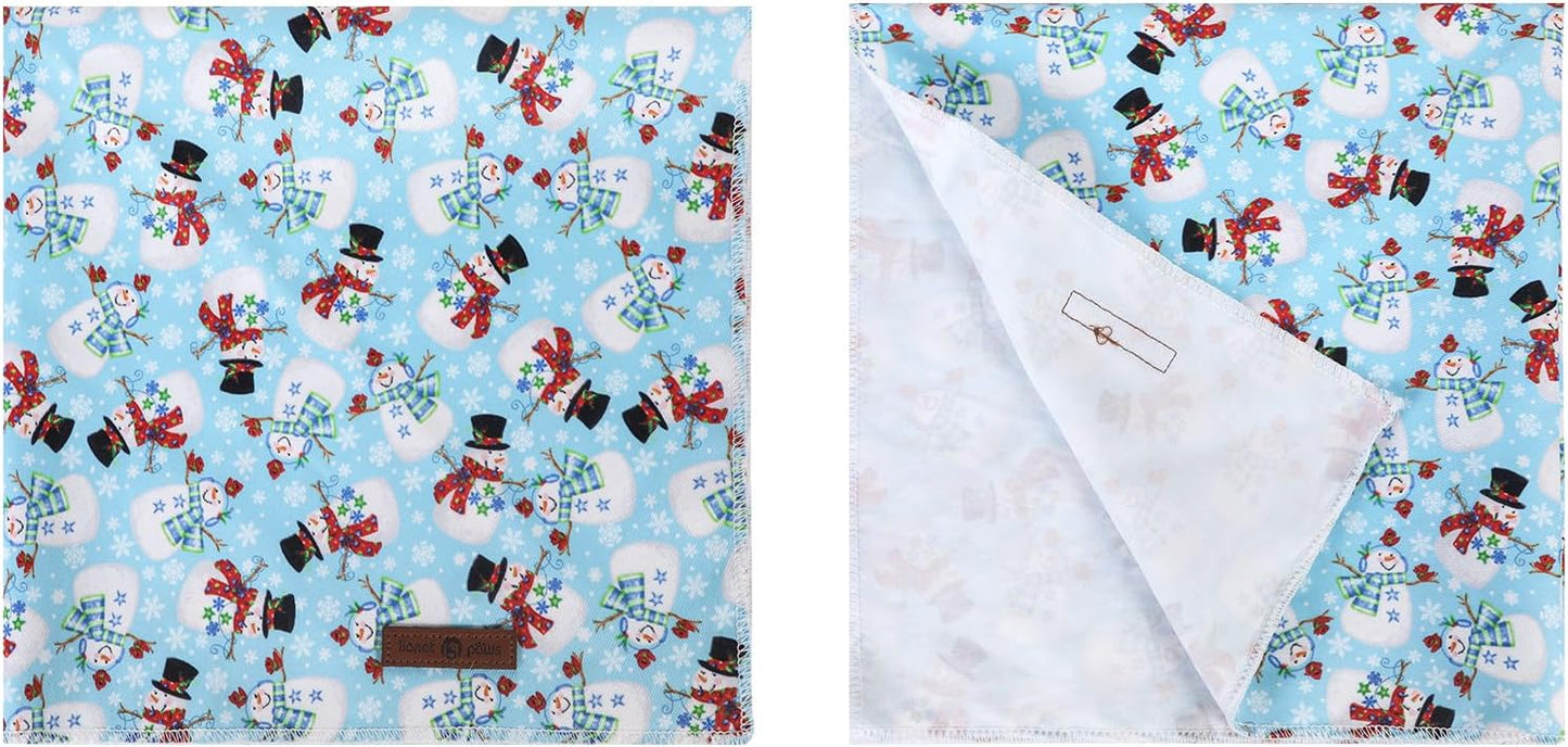 Lionet Paws Christmas Dog Bandana,Fabric Snowman Blue Dogs Kerchief for Medium Large Dogs,Dog Cotton Triangle Bibs Scarf for Girl Boy