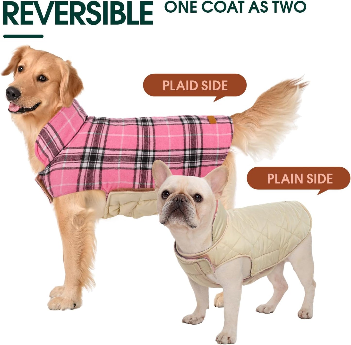 Kuoser Warm Dog Coat, Waterproof Dog Coats for X-Small Dogs, Adjustable Durable Doggie Winter Jacket Reversible Cozy Puppy Cold Weather Apparel from Small to Large Breed, Pink XS