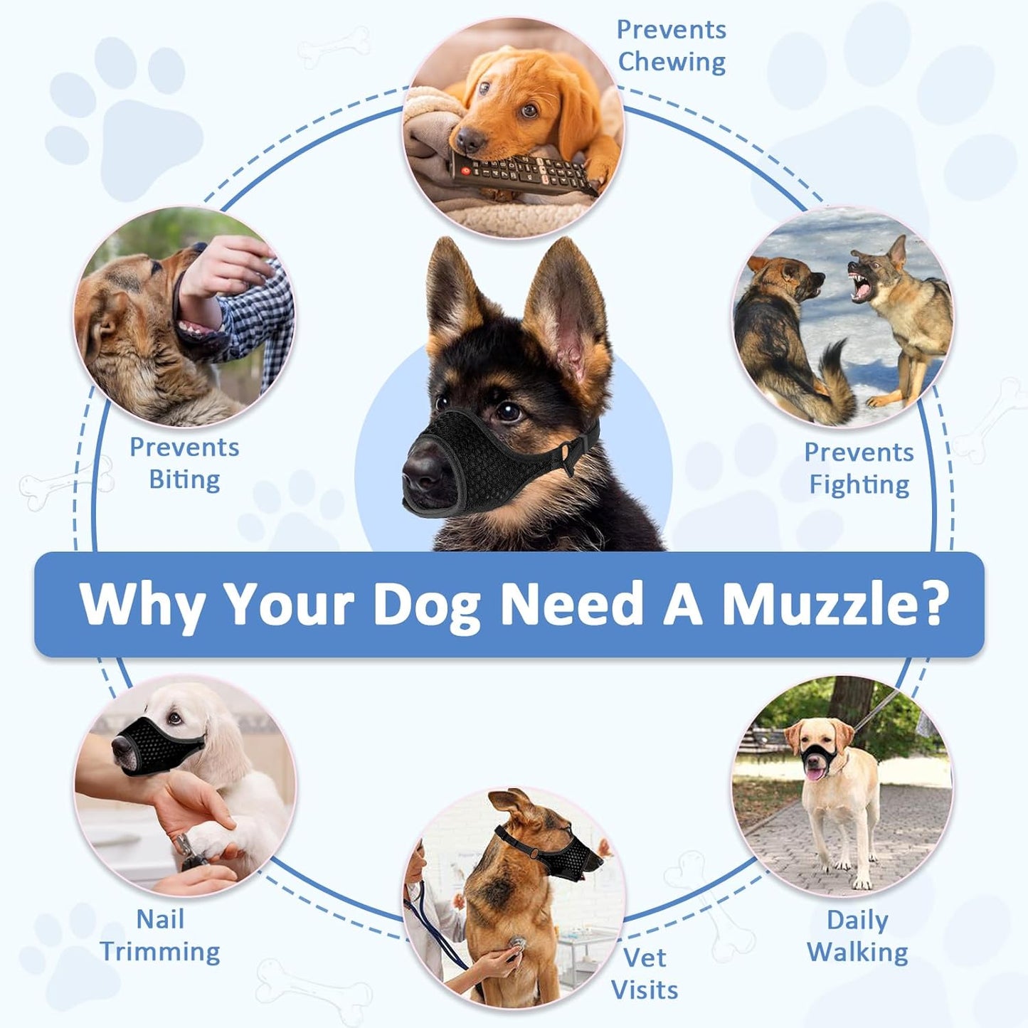 LUCKYPAW Soft Muzzle for Small Medium Sized Dogs, Dog Muzzle to Prevent Biting Chewing, Adjustable Breathable Mouth Guard for Grooming Walking Training(Black, S)