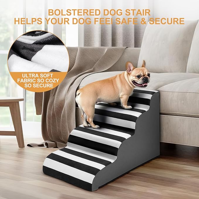 JOEJOY Curved Dog Stairs Ramp for Small Dogs 15.5" H, 3-Step Dog Stairs for High Beds and Couch, Pet Steps for Small Dogs and Cats, Non-Slip Balanced Pet Step Indoor
