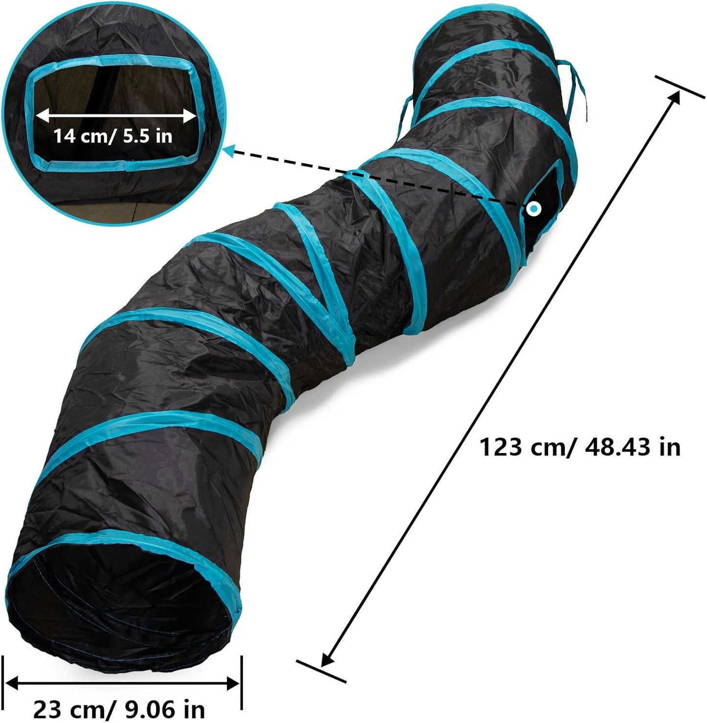 Cat Tunnel, S-2-Way Cat Tunnels for Indoor Cats, Interactive Toy Maze Cat House, Foldable Cat Tubes and Tunnels for Cats Kittens, Puppies, Kitty, Kitten, Rabbit, Guinea Pigs (Blue & Black)