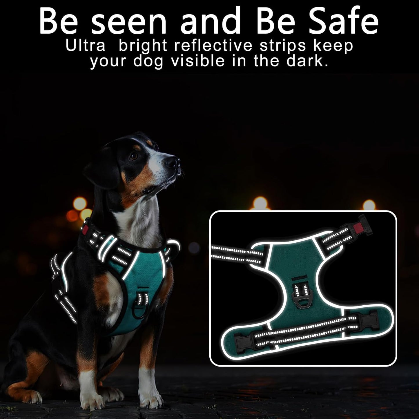 Timos No Pull Dog Harness,NO Need Go Over Dogs Head 3 Snap Buckles Reflective Oxford No Choke Puppy Harness with Front & Back 2 Metal Leash Clips Soft Padded Vest Harnesses for Small Medium Large Dogs