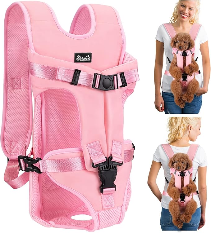 Lukovee Dog Backpack Carrier, Legs Out Easy-fit Dog Front Carrier for Small Medium Dogs, Adjustable Hands Free Dog Chest Carrier for Hiking Cycling (Pink,Medium)