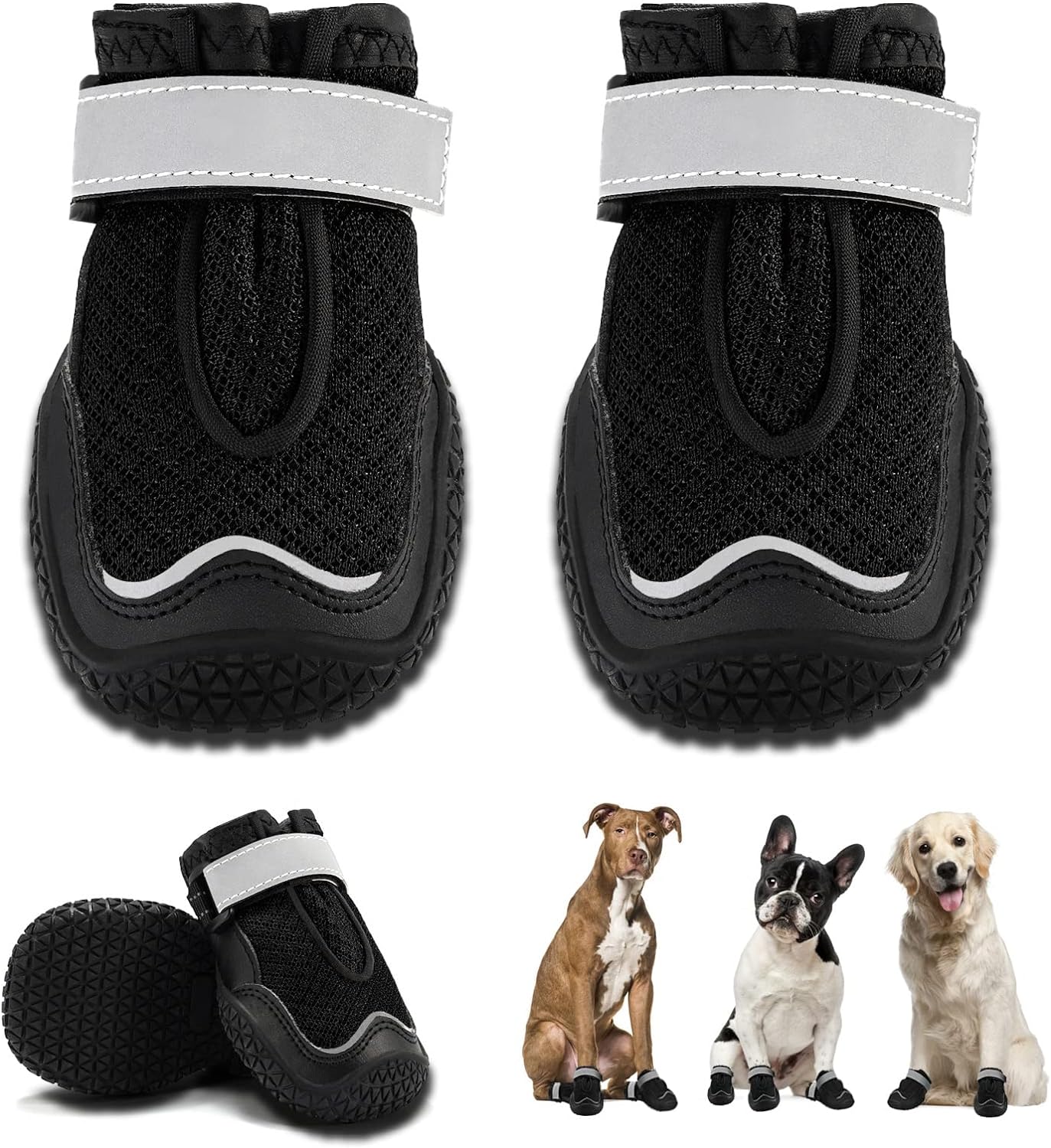 Hcpet Dog Boots for Large Dogs, Dog Shoes for Hot Pavement Winter Snow, Paw Protector Dog Booties Designed for Comfort and Breathability, Outdoor Booties for Small Medium Dogs for Hiking Black Size 1