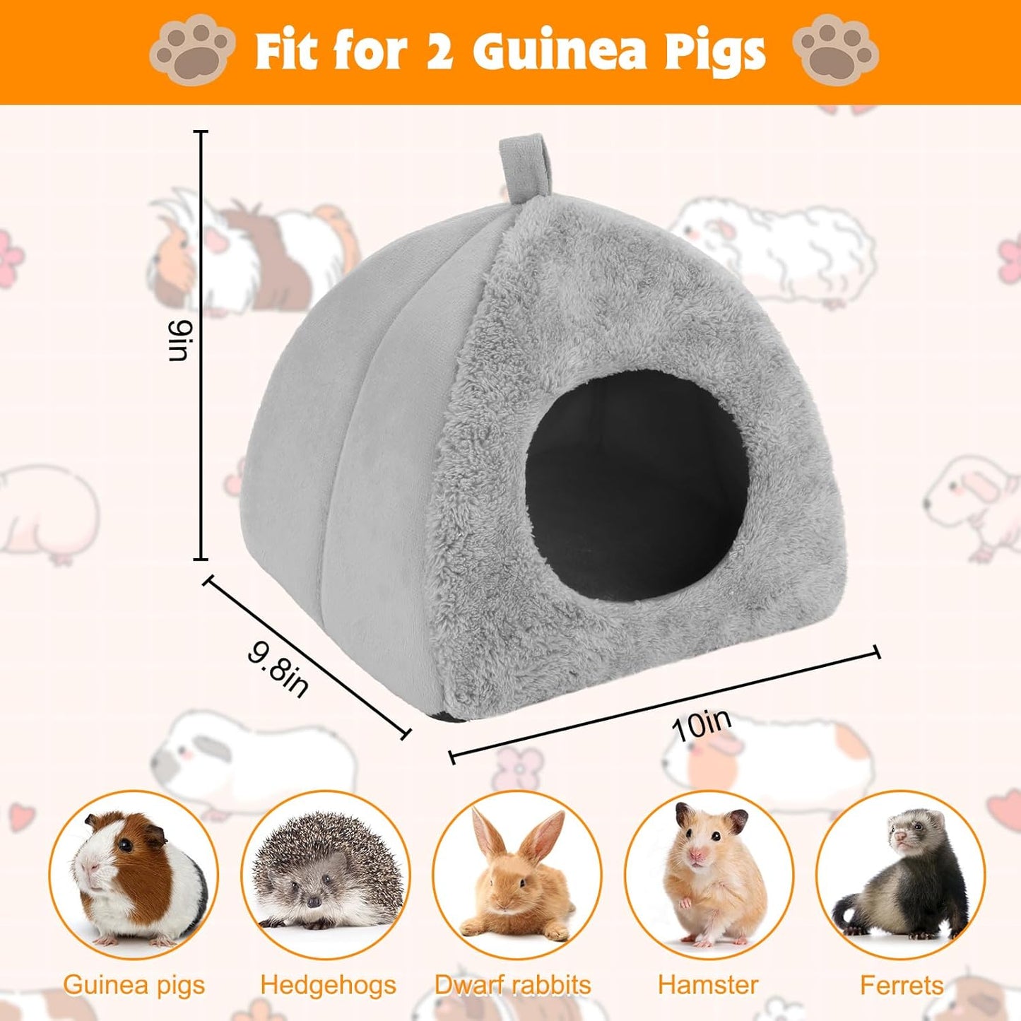 BWOGUE Guinea Pig House Bed Cozy Hamster Cave Large Hideout for Dwarf Rabbits Hedgehog Bearded Dragon Winter Nest Hamster Cage Accessories