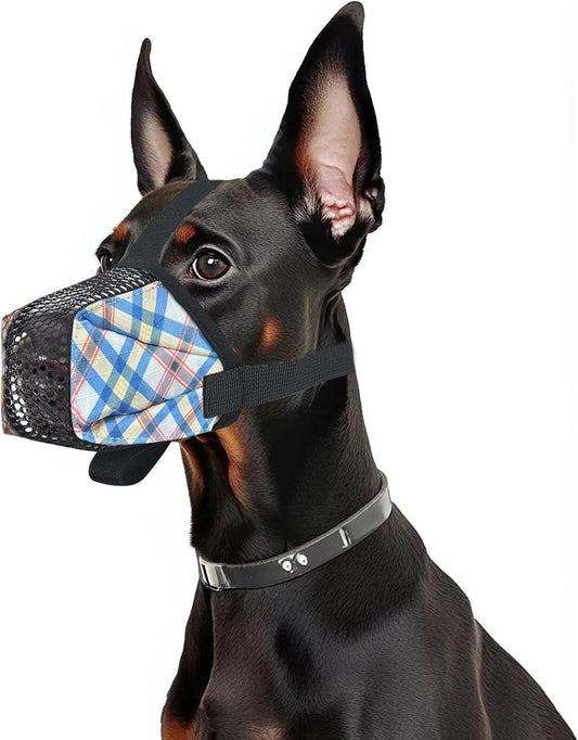 Dog Muzzle for Small Large Dogs - Soft Nylon Basket Muzzle with Adjustable Strap, Breathable Mesh Design Prevents Biting Chewing Licking Eating - Ideal for Training, Grooming & Vet Visits (Blue, S)