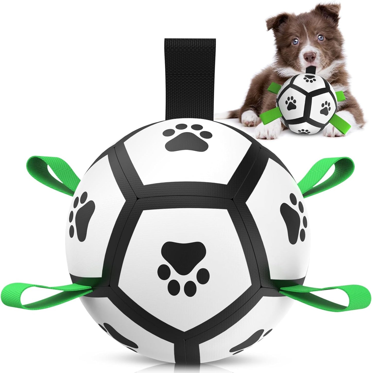 QDAN Dog Toys Soccer Ball with Straps, Interactive Toys for Tug of War, Puppy Birthday Gifts, Dog Water Toy, Durable Balls World Cup for Small Dogs（5 Inch）